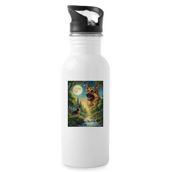 Howling to the Moon Dog German Shepherd - Water bottle with straw - white - Right