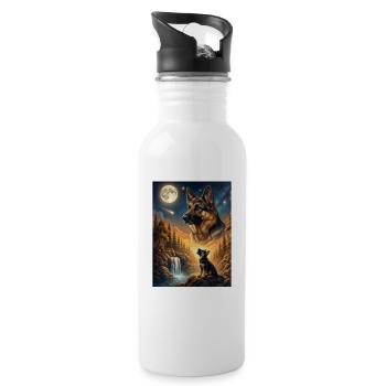Howling to the Moon Dog German Shepherd - Water bottle with straw - white - Right