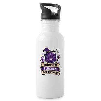 Würfeln Fluchen Wiederholen Shirt - Trinkflasche mit integriertem Trinkhalm - Weiß - Rechts