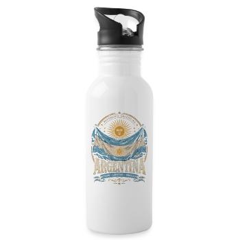 Argentinien Sonnenflagge Vintage - Trinkflasche mit integriertem Trinkhalm - Weiß - Rechts