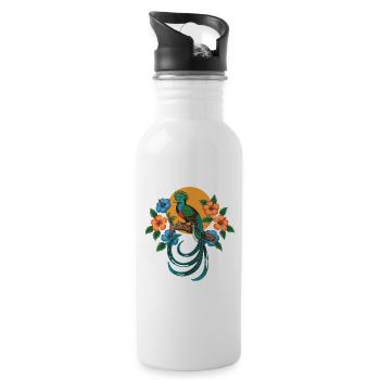  Quetzal Vogel Mit Langen Schwanzfedern Vor - Trinkflasche mit integriertem Trinkhalm - Weiß - Rechts
