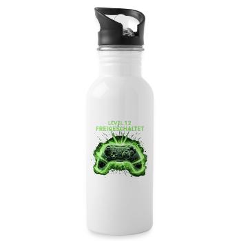 Gamer Geburtstag Shirt | Level 12 Geschenk Junge - Trinkflasche mit integriertem Trinkhalm - Weiß - Rechts