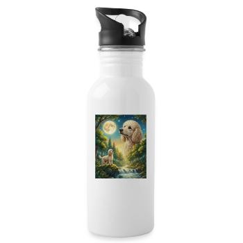 Howling to the Moon Meme Dog Poodle - Water bottle with straw - white - Right
