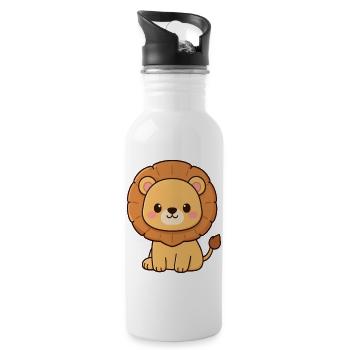 Lion Kawaii Cadeau pour l’anniversaire des enfants - Gourde avec paille intégrée - blanc - Droite