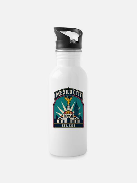 Mexico City Patch CDMX Est.1325 - Water bottle with straw - white