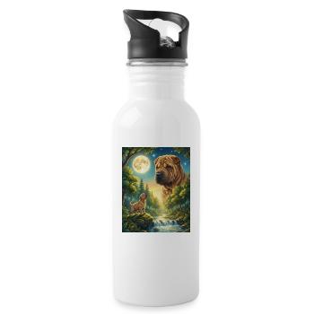 Hurlant vers la Lune Mème Chien Shar Pei - Gourde avec paille intégrée - blanc - Droite