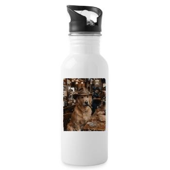 Cowboy Dog Zigarrenbar Golden Retriever - Trinkflasche mit integriertem Trinkhalm - Weiß - Rechts