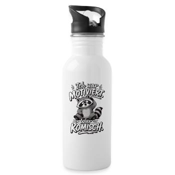 Ich war motiviert Jetzt komisch Waschbär Spruch - Trinkflasche mit integriertem Trinkhalm - Weiß - Rechts