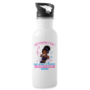 Anime and Music Chibi Black Girl - Water bottle with straw - white - Right
