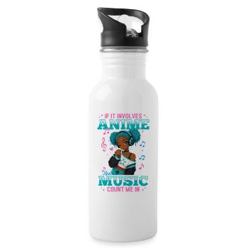 Anime and Music Chibi Black Girl - Water bottle with straw - white - Right
