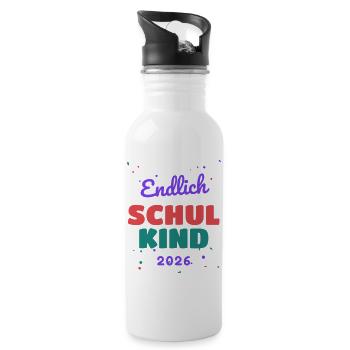Schulkind 2026 - Einschulung Schulanfang 1. Klasse - Trinkflasche mit integriertem Trinkhalm - Weiß - Rechts