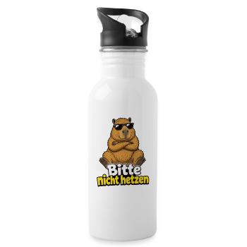 Bitte nicht hetzen Capybara Lustiger Spruch - Trinkflasche mit integriertem Trinkhalm - Weiß - Rechts