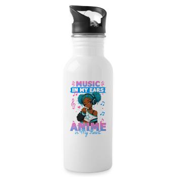 Anime and Music Chibi Black Girl - Water bottle with straw - white - Right