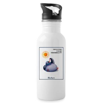 DIE KLEINE TAUBE NIMMERSATT - Herbert mit Wurm - Trinkflasche mit integriertem Trinkhalm - Weiß - Rechts
