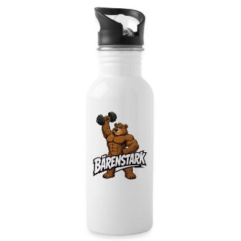 Bärenstark Fitness Bär Hantel Motiv - Trinkflasche mit integriertem Trinkhalm - Weiß - Rechts