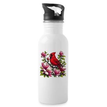 Cardinal sur magnolias - Gourde avec paille intégrée - blanc - Droite