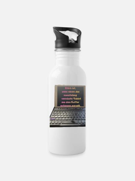 Tabletglück aus dem Koffer - Trinkflasche mit integriertem Trinkhalm - Weiß
