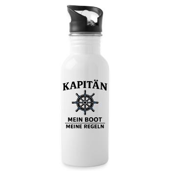 Kapitän – Mein Boot, meine Regeln für Skipper - Trinkflasche mit integriertem Trinkhalm - Weiß - Rechts