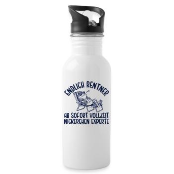 Rentner Vollzeit Nickerchen Experte Retro - Trinkflasche mit integriertem Trinkhalm - Weiß - Rechts