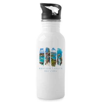 BVI Vacation Travel – Caribbean Beach & Island Motif - Water bottle with straw - white - Right
