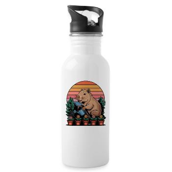 Jardinier capybara Coucher de soleil mignon - Gourde avec paille intégrée - blanc - Droite