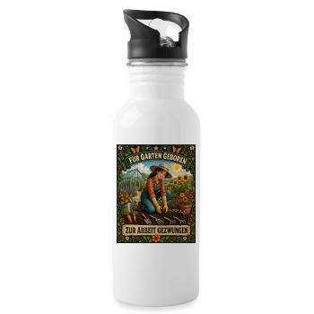 Für Garten geboren zur Arbeit gezwungen Garten - Trinkflasche mit integriertem Trinkhalm - Weiß - Rechts