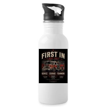 Feuerwehr First In Last Out - Trinkflasche mit integriertem Trinkhalm - Weiß - Rechts