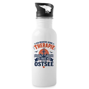 Ich brauche keine Therapie ich muss an die Ostsee - Trinkflasche mit integriertem Trinkhalm - Weiß - Rechts