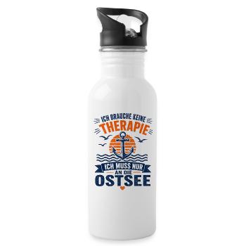 Ich brauche keine Therapie ich muss an die Ostsee - Trinkflasche mit integriertem Trinkhalm - Weiß - Rechts