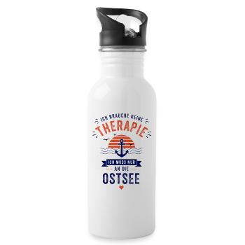 Ich brauche keine Therapie ich muss an die Ostsee - Trinkflasche mit integriertem Trinkhalm - Weiß - Rechts