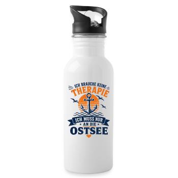 Ich brauche keine Therapie ich muss an die Ostsee - Trinkflasche mit integriertem Trinkhalm - Weiß - Rechts