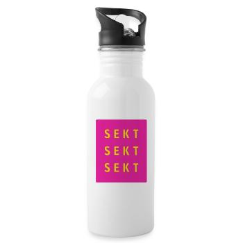 Sekt Dreifach Neon Pink - Trinkflasche mit integriertem Trinkhalm - Weiß - Rechts