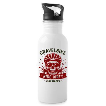 Gravel Bike Skull Ride Dirty Stay Happy - Water bottle with straw - white - Right