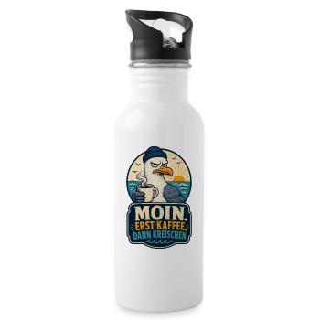 Möwe Erst Kaffee Dann Kreischen Shirt - Trinkflasche mit integriertem Trinkhalm - Weiß - Rechts