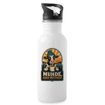 Muhde Aber Motiviert Kuh Shirt - Trinkflasche mit integriertem Trinkhalm - Weiß - Rechts