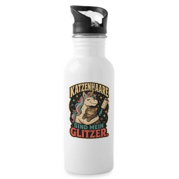 Katzenhaare sind mein Glitzer Shirt - Trinkflasche mit integriertem Trinkhalm - Weiß - Rechts