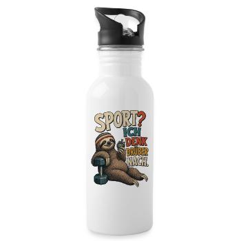 Faultier Sport Denk Drüber Nach Shirt - Trinkflasche mit integriertem Trinkhalm - Weiß - Rechts