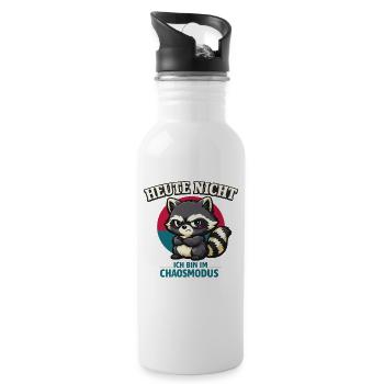 Heute nicht – frecher Waschbär im Chaosmodus - Trinkflasche mit integriertem Trinkhalm - Weiß - Rechts