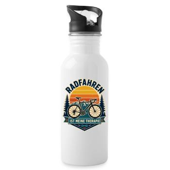 Radfahren ist meine Therapie – Retro Bergtour - Trinkflasche mit integriertem Trinkhalm - Weiß - Rechts