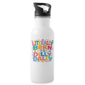 Born To Dilly Dally Humor Laziness Retro - Water bottle with straw - white - Right