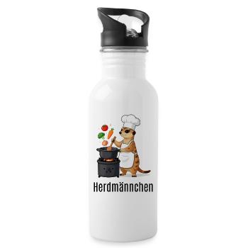 Herdmännchen Koch Gastronomie Beikoch Lustig  - Trinkflasche mit integriertem Trinkhalm - Weiß - Rechts