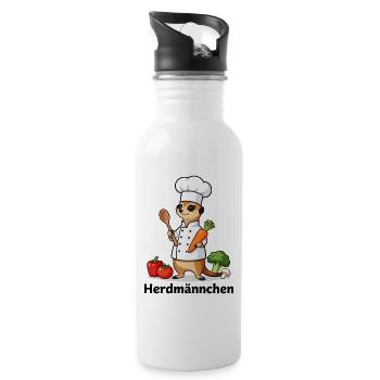Herdmännchen Koch Gastronomie Lustig Gastro - Trinkflasche mit integriertem Trinkhalm - Weiß - Rechts