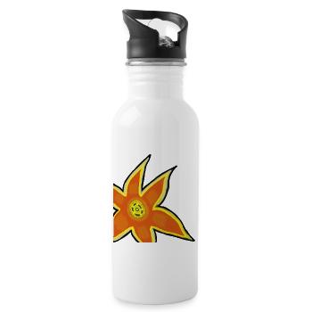 Neon Orange Flower Outline Art - Water bottle with straw - white - Right