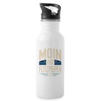 Moin Ihr Flitzpiepen Norddeutsch Hamburg Büro Moin - Trinkflasche mit integriertem Trinkhalm - Weiß - Rechts
