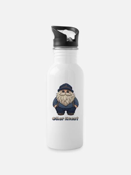 Plattdüütsch Edition: Oller Knust - Trinkflasche mit integriertem Trinkhalm - Weiß