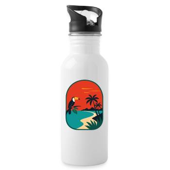 Panorama côtier tropical avec toucan - Gourde avec paille intégrée - blanc - Droite