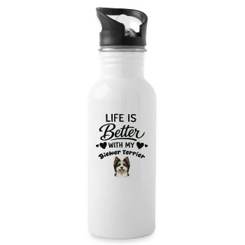 Life is better with my Biewer - Water bottle with straw - white - Right