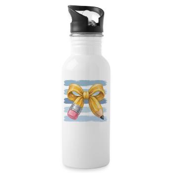 Gold pencil with bow artwork - Water bottle with straw - white - Right