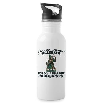 Waschbär Zauberer – Ich gehe auf Sidequests - Trinkflasche mit integriertem Trinkhalm - Weiß - Rechts