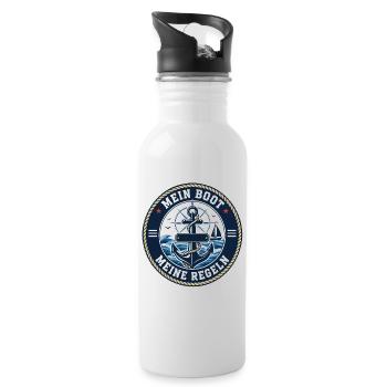 Mein Boot, meine Regeln – Kapitän Statement - Trinkflasche mit integriertem Trinkhalm - Weiß - Rechts